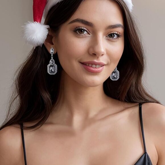 Gun Metal with Charcoal Gray Austrian Crystal Infinity Chandelier Post Earrings - Picture 4 of 5